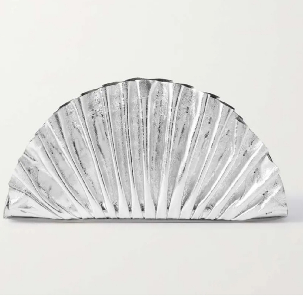 Cult Gaia NEW Metallic Silver Leather Clutch Retail $398